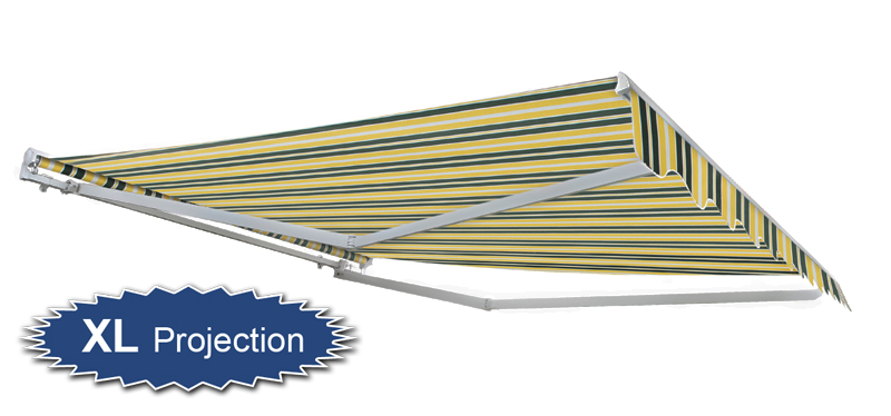 2.5m Half Cassette Manual Awning, Yellow and Grey (3.5m Projection)